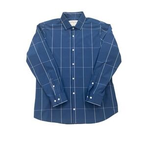 Mizzen + Main Leeward 2X‎ Trim Fit Dress Shirt Blue Plaid Men's Made In USA